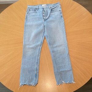 Agolde Light Blue Cropped Jeans with Frayed Hem